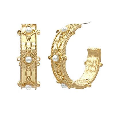 Pearl and Antique Textured Hoops - Blissful Boutique