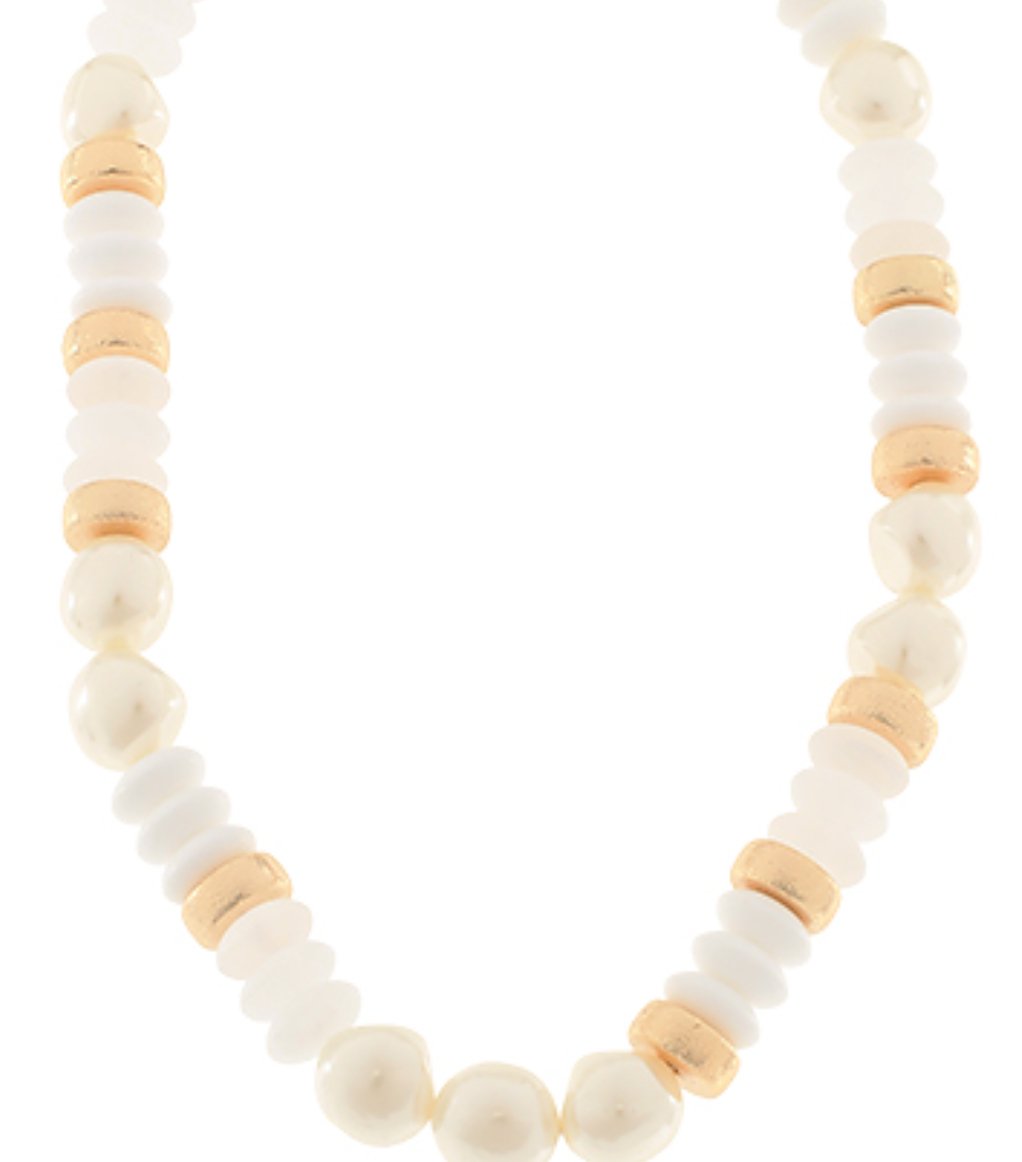 Pearl and Rondelle Shape Beads Necklace - Blissful Boutique