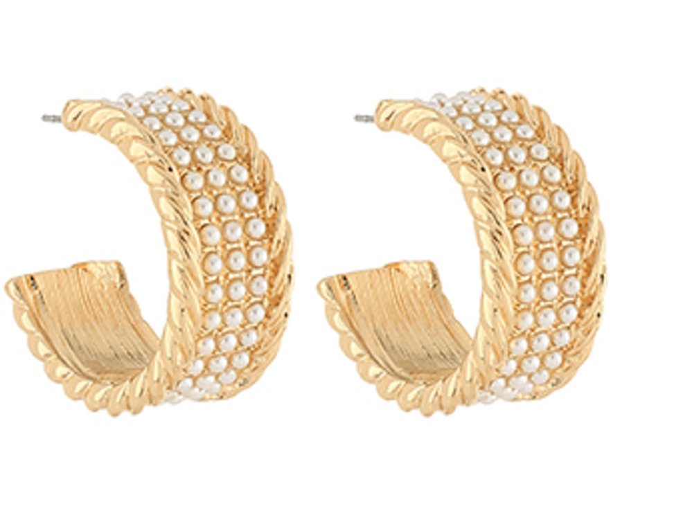 Pearl and Rope Texture Metal Hoops - Blissful Boutique