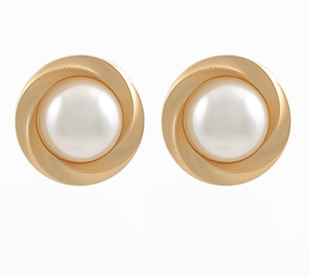 Pearl and Textured Round Earrings - Blissful Boutique