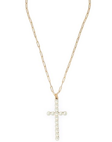 Pearl Cross Pendent Clip Chain Necklace - Blissful Boutique