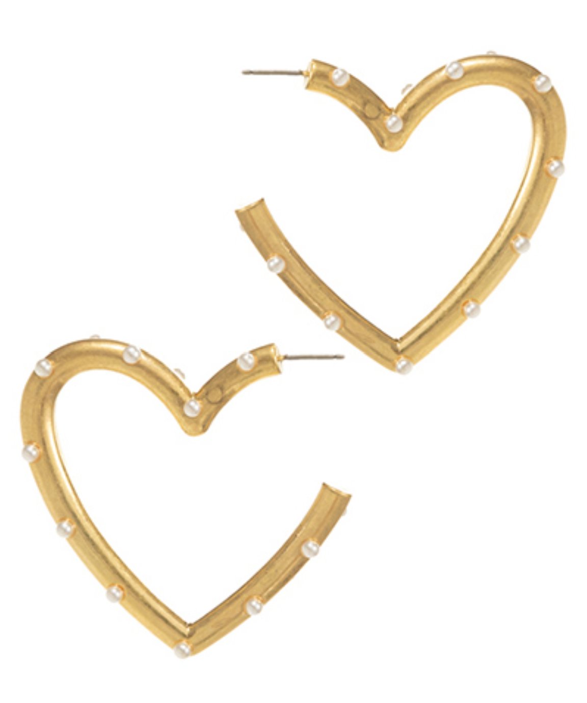 Pearl Deco Metal Heart Hoops - Blissful Boutique