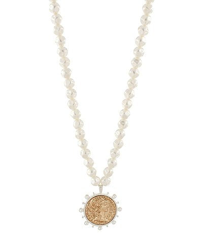 Pearl Two - tone Chunky Coin Pendant Necklace - Blissful Boutique