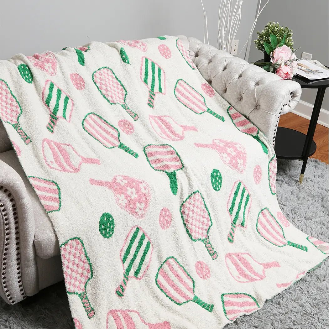 Pickleball Pattern Print Cozy Soft Throw Blanket - Blissful Boutique