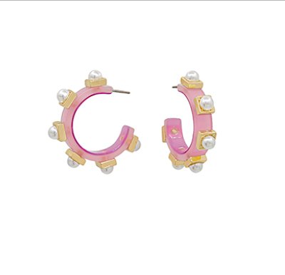 Pink Pearl Station Acetate Hoops - Blissful Boutique