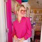 Pink V - neck Long Sleeve Pullover Top - Blissful Boutique