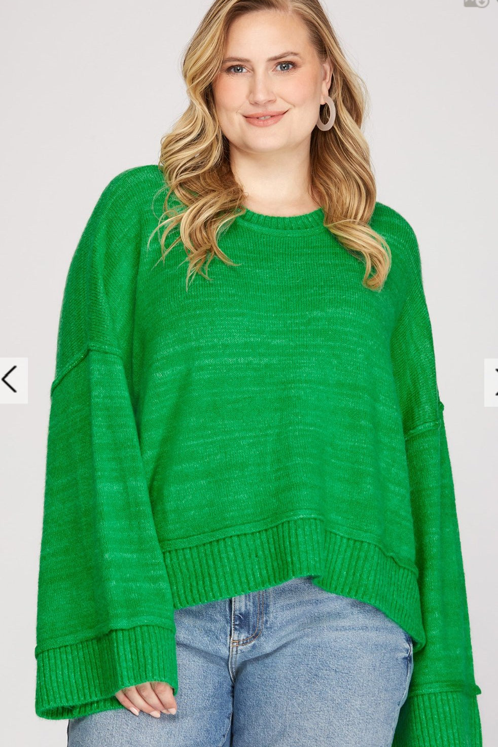 Plus Long Wide RIbbed Sleeve Sweater - Blissful Boutique