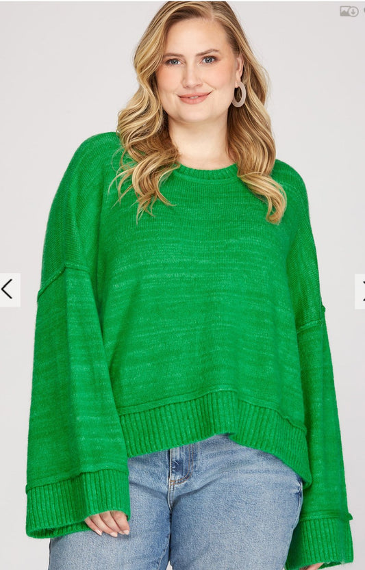 Plus Long Wide RIbbed Sleeve Sweater - Blissful Boutique