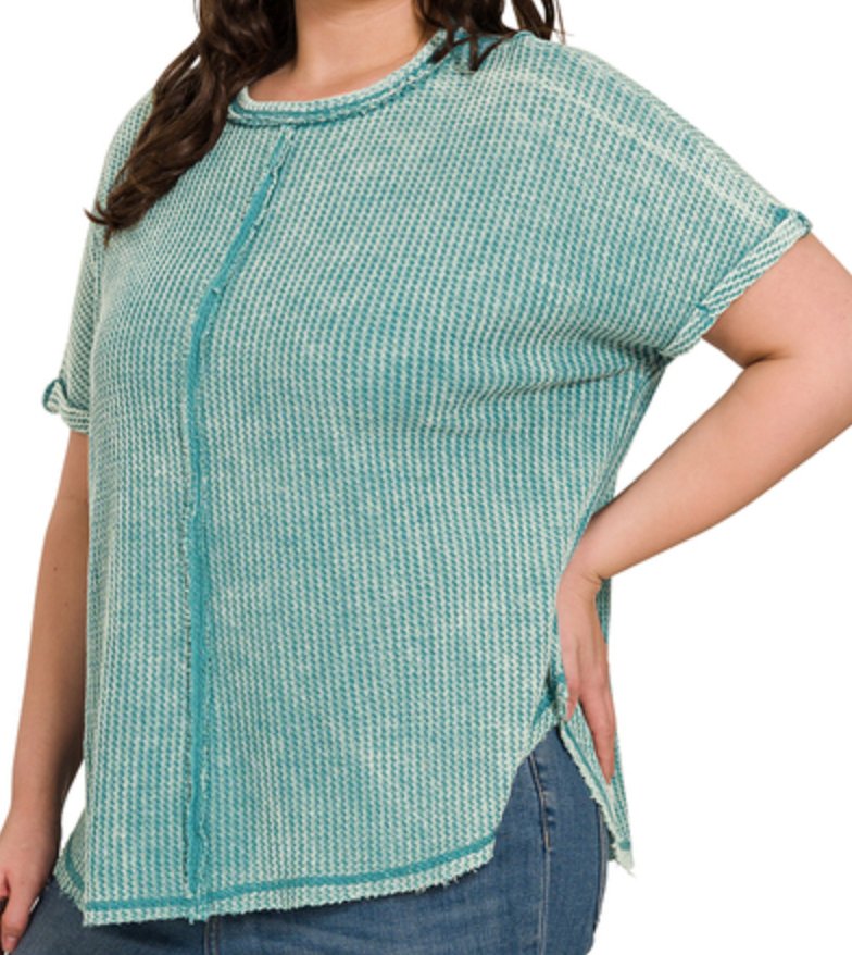 PLUS WAFFLE SHORT SLEEVE TOP - Blissful Boutique