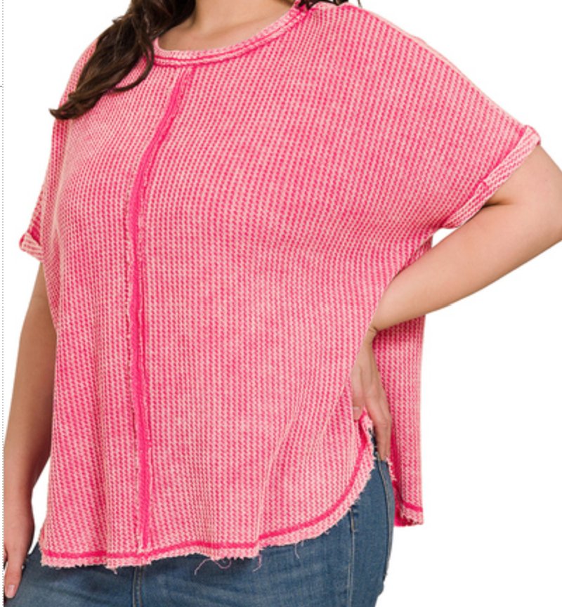 PLUS WAFFLE SHORT SLEEVE TOP - Blissful Boutique