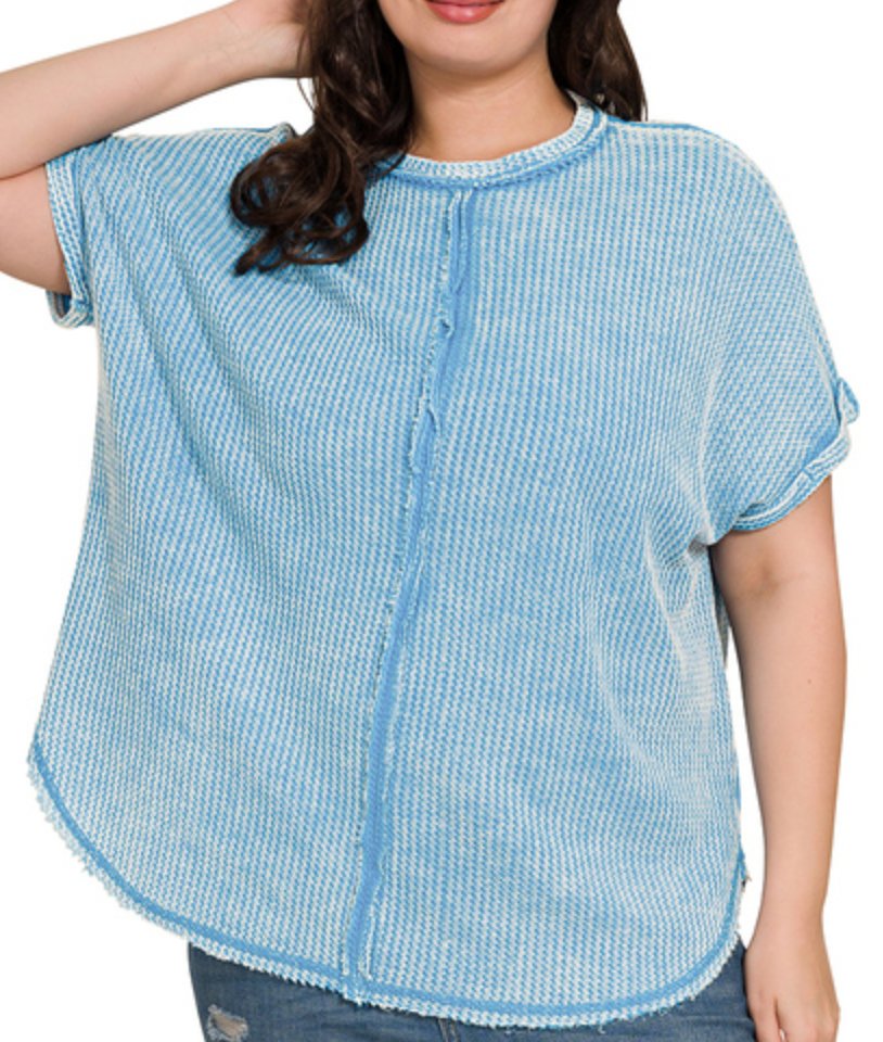 PLUS WAFFLE SHORT SLEEVE TOP - Blissful Boutique