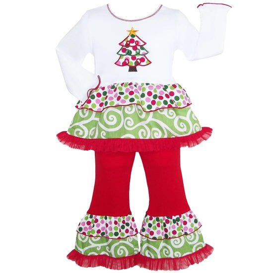 Polka Dot Swirl Christmas Tree Rumba Tunic & Ruffle Pants - Blissful Boutique