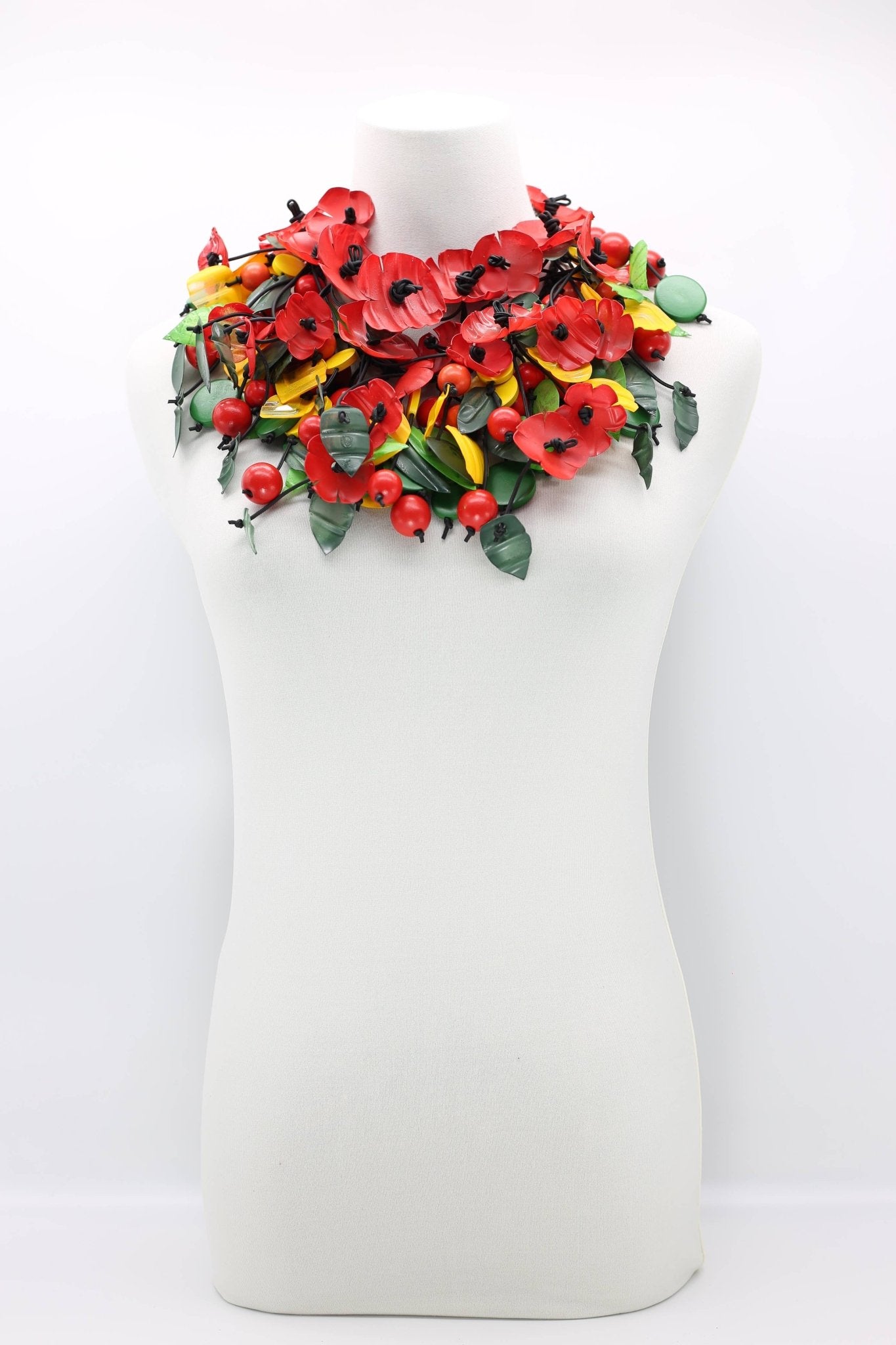 Poppy and wooden beads & plastic leaf mixed fruit necklaces - Blissful Boutique