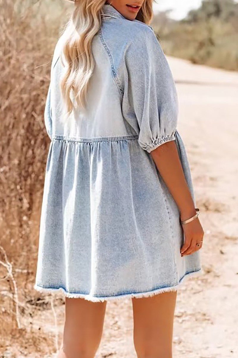 Puff Sleeve Denim Dress - Blissful Boutique