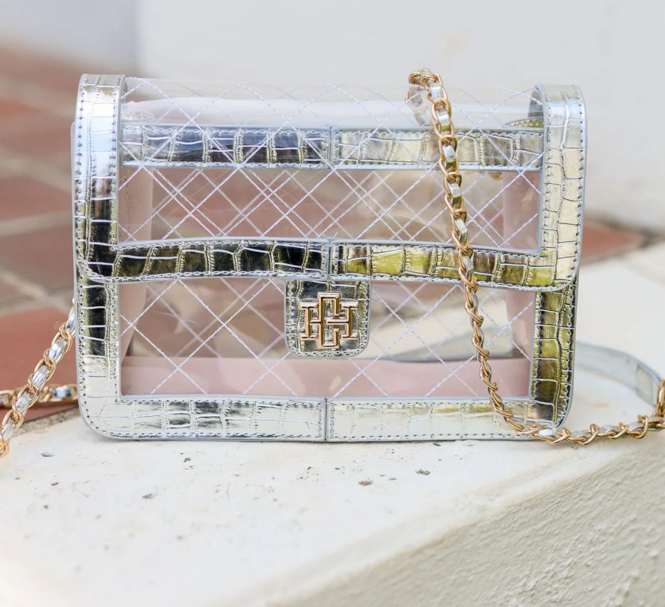 Quinn Quilted Clear Bag PLATINUM - Blissful Boutique