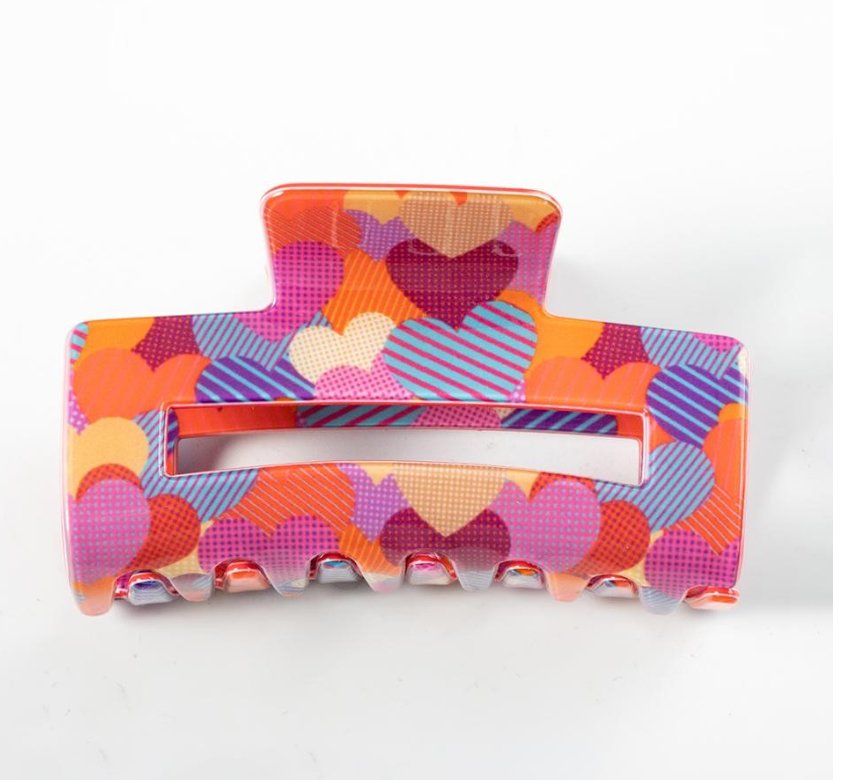 Rectangle Heart Print Open Hair Clip - Blissful Boutique