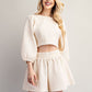 Round Neckline Balloon Sleeve Top/Flowy Shorts Set - Blissful Boutique