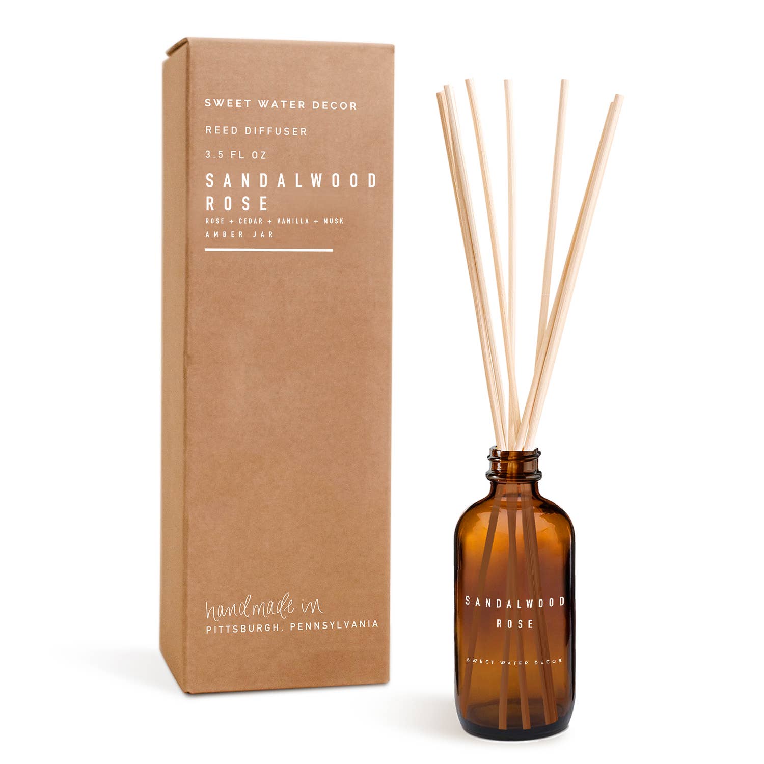 Sandalwood Rose Reed Diffuser - Amber Jar - 3.5 oz - Blissful Boutique