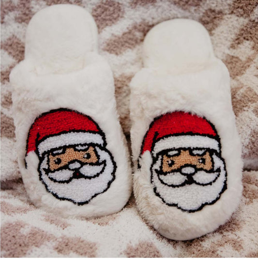 Santa Face Rabbit Fur Slippers - Blissful Boutique