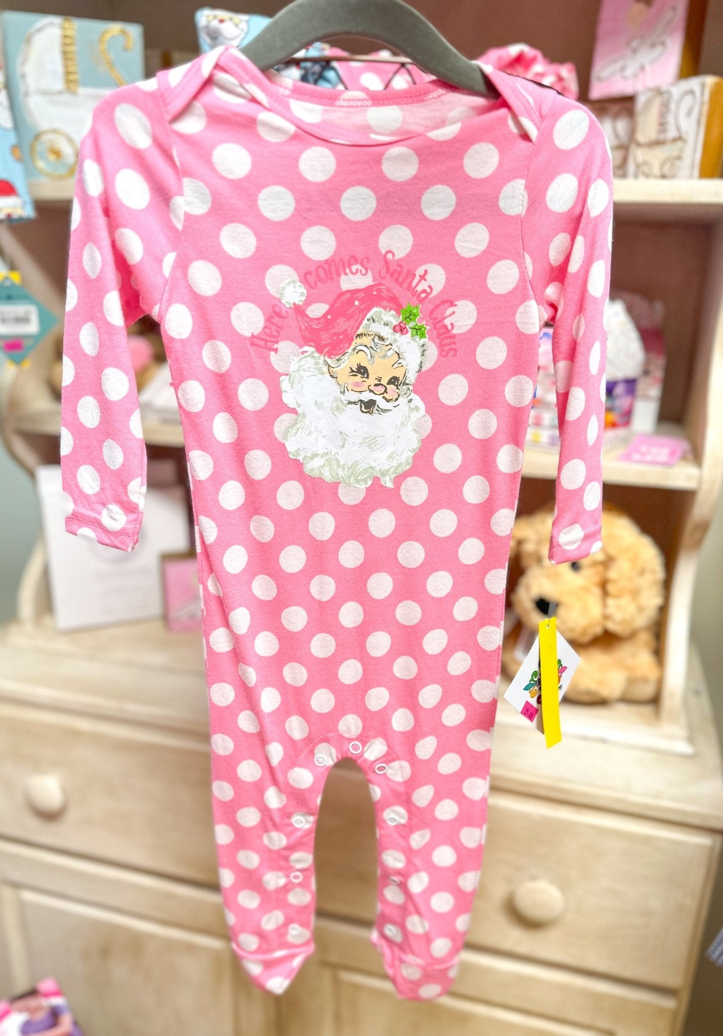 Santa Pink Polka Dot Onesie - Blissful Boutique