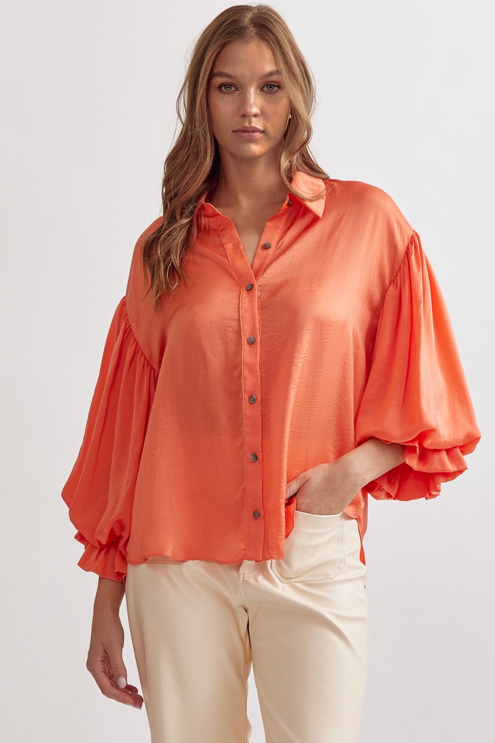 Satin Collared Button Down (Multiple Colors Available) - Blissful Boutique