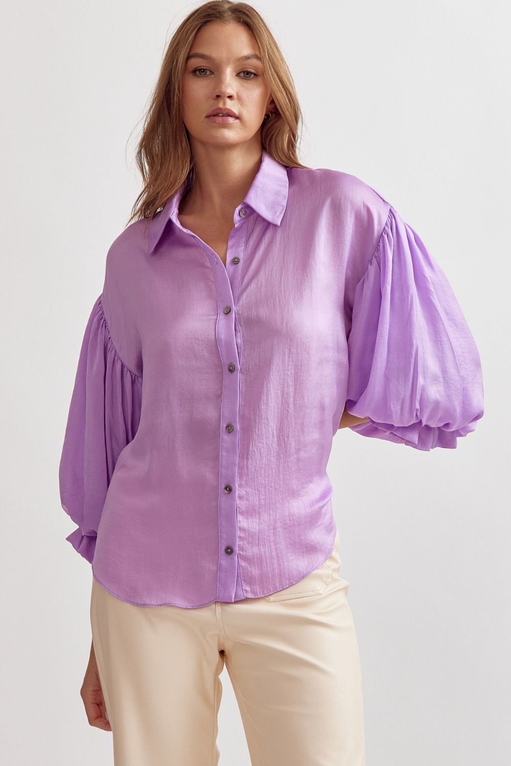 Satin Collared Button Down (Multiple Colors Available) - Blissful Boutique