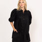 Solid Button Puff Sleeve Ruffle Dress - Blissful Boutique