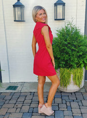 Solid Scallop Vneck Sleeveless Dress - Blissful Boutique