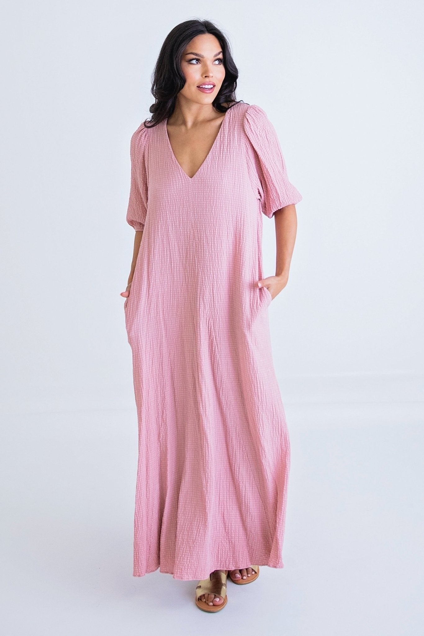 Solid Vneck Signature Maxi Dress - Blissful Boutique