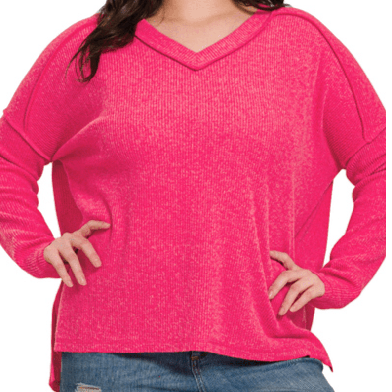 Sophia V - Neck Drop Shoulder Sweater Plus - Blissful Boutique