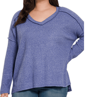 Sophia V - Neck Drop Shoulder Sweater Plus - Blissful Boutique