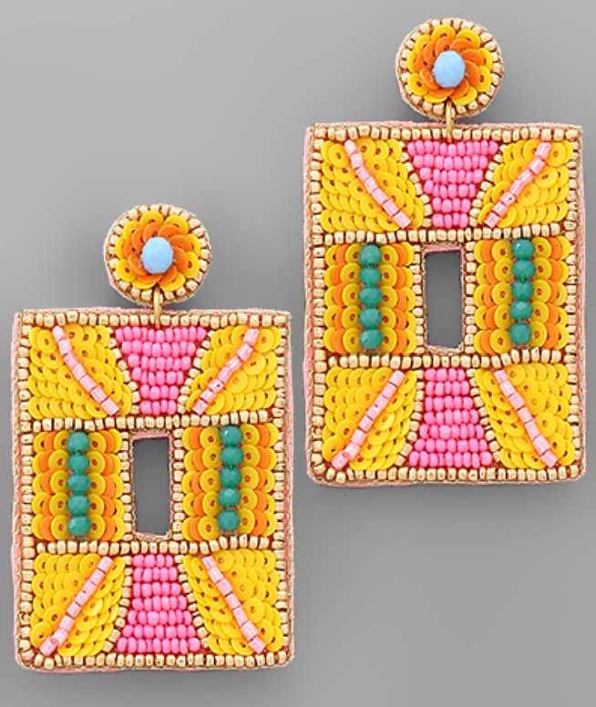 Square Beaded Dangle Earrings - Blissful Boutique