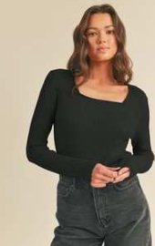 Square Neck Ribbed Sweater - Blissful Boutique