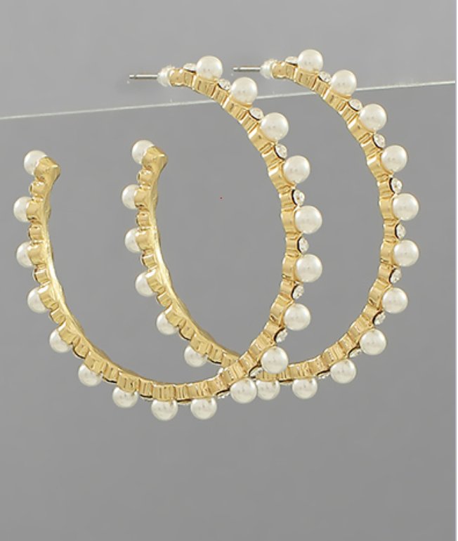 Stationed Pearl & Crystal Hoops - Blissful Boutique