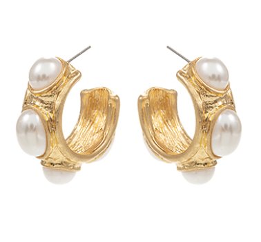 Studded Pearl and Textured Metal Hoops - Blissful Boutique