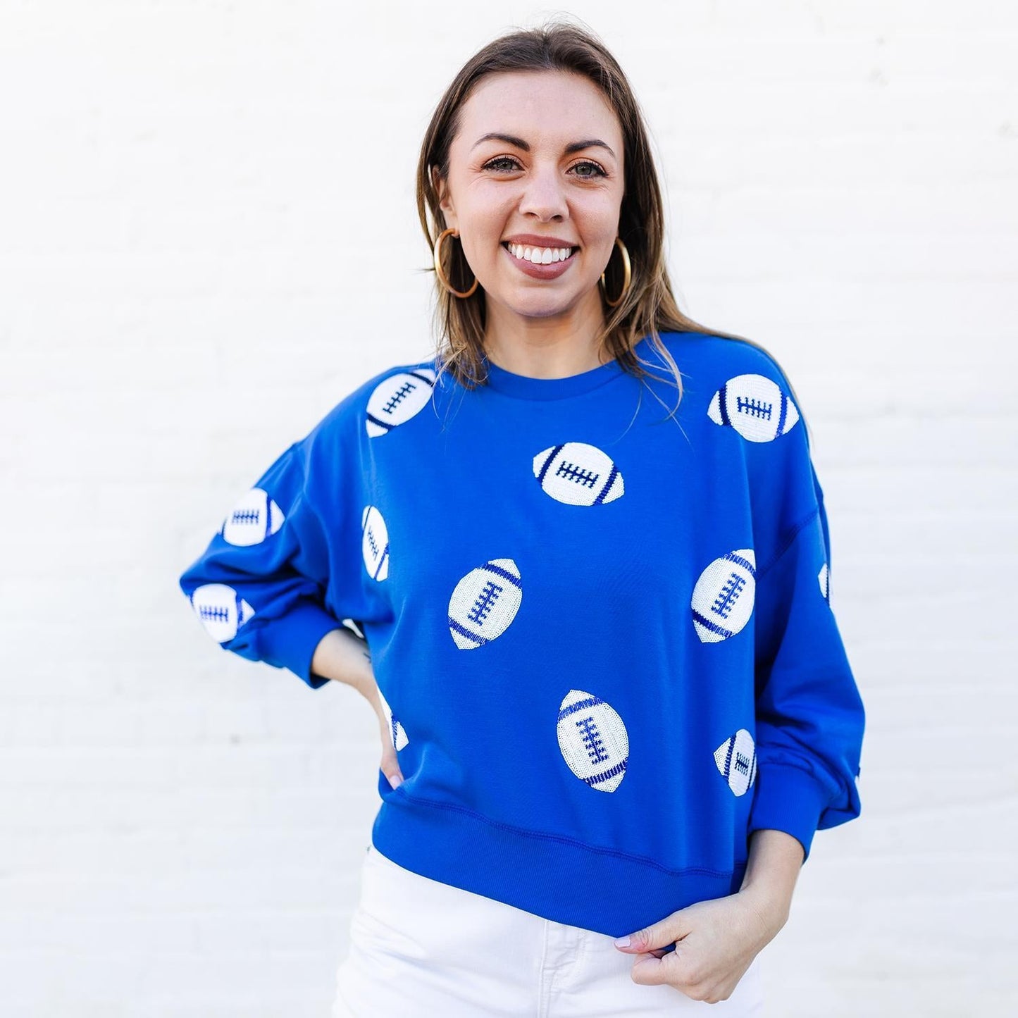 Sweatshirt Millie Blue & White Football - Blissful Boutique