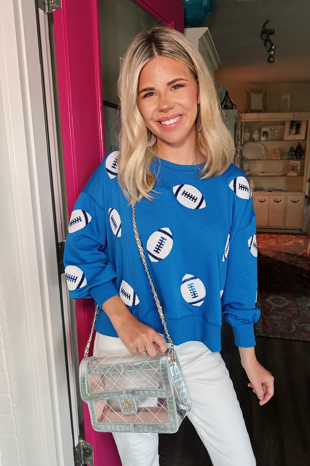 Sweatshirt Millie Blue & White Football - Blissful Boutique