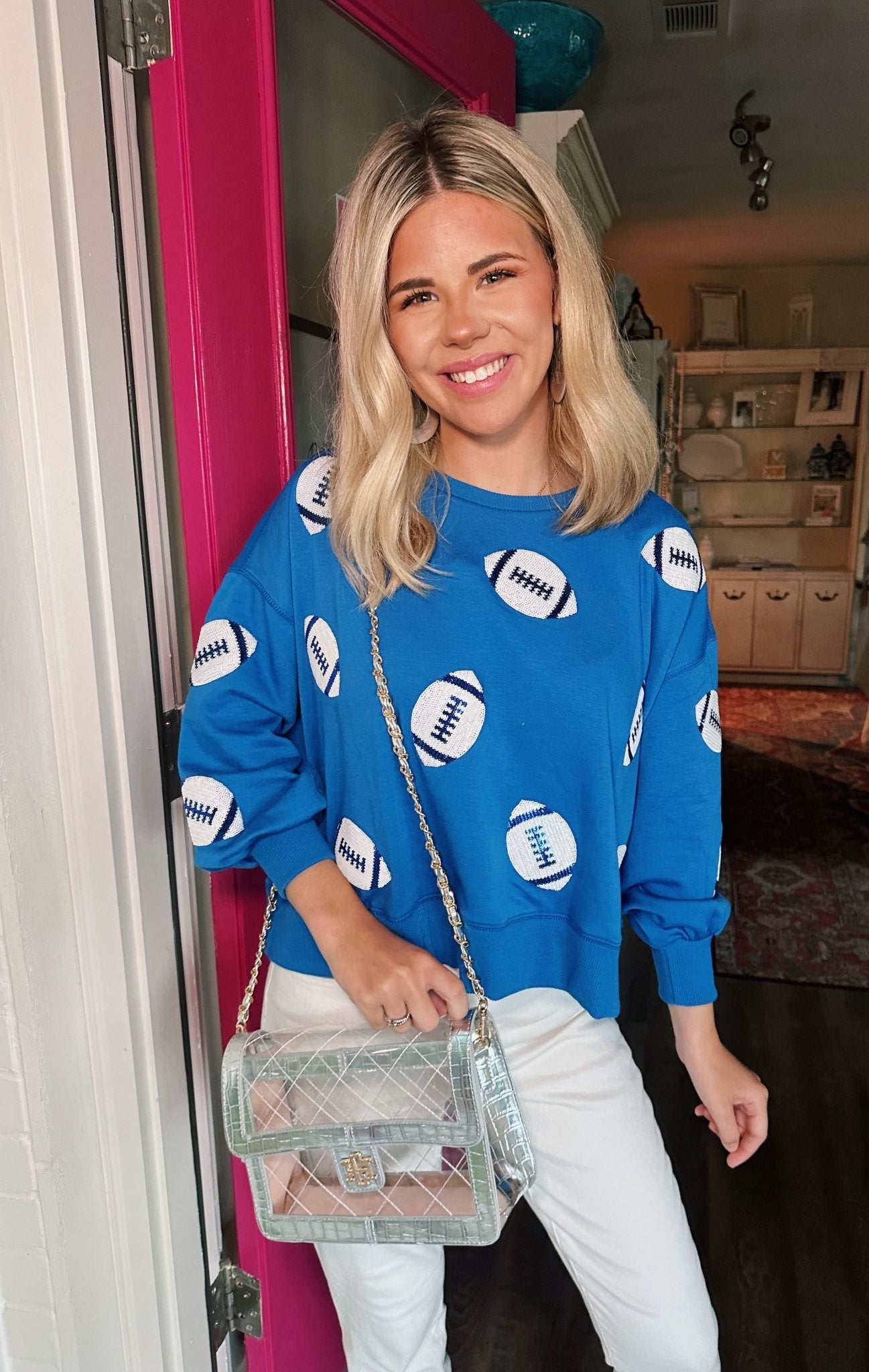 Sweatshirt Millie Blue & White Football - Blissful Boutique