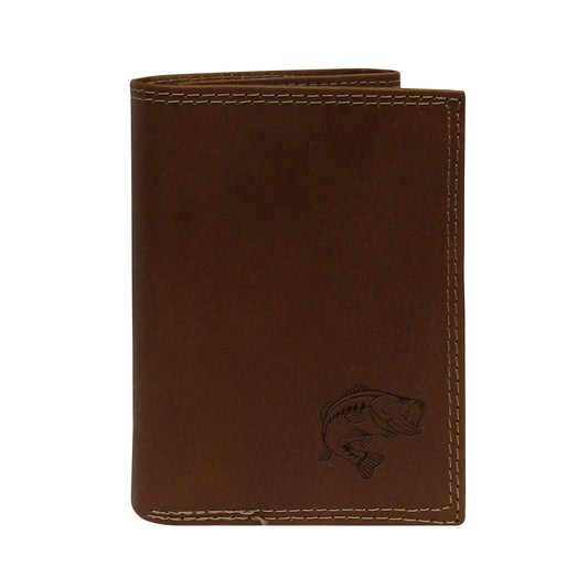 Tan trifold wallet - embossed bass - Blissful Boutique