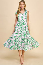 TCEC Sleeveless Floral Tiered Dress with Bow Accent - Blissful Boutique