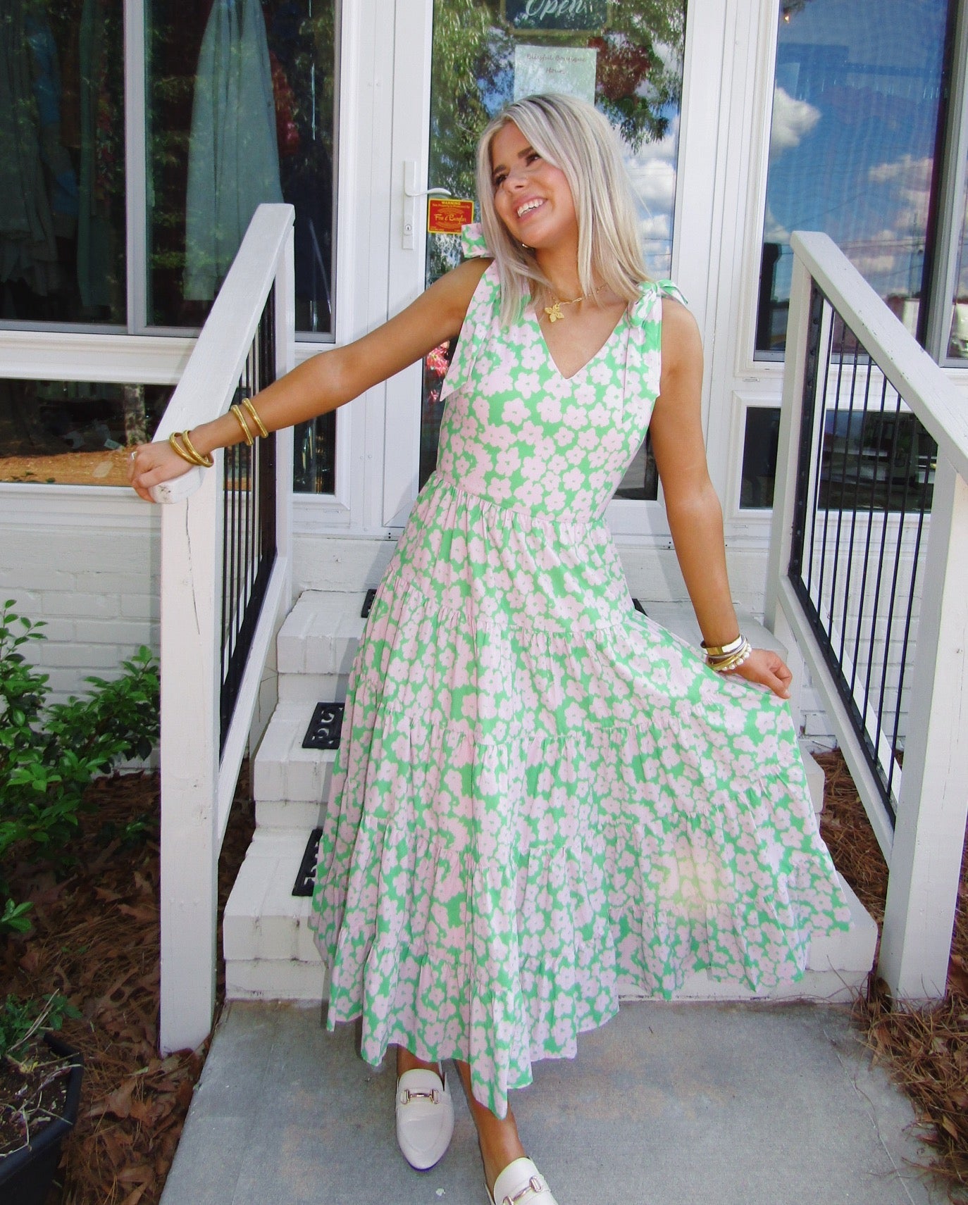 TCEC Sleeveless Floral Tiered Dress with Bow Accent - Blissful Boutique