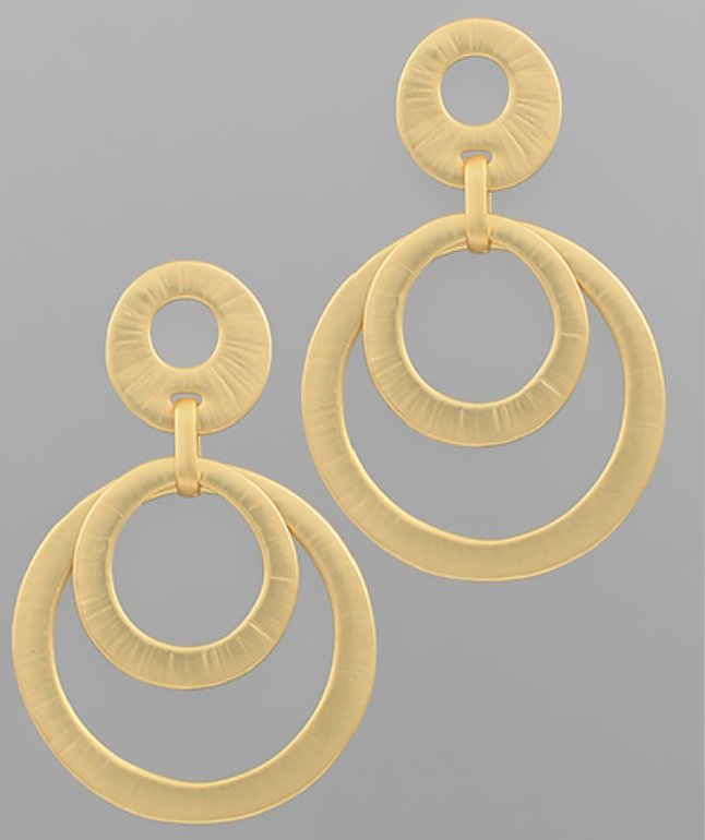 Textured Double Circle Drop Earrings - Blissful Boutique