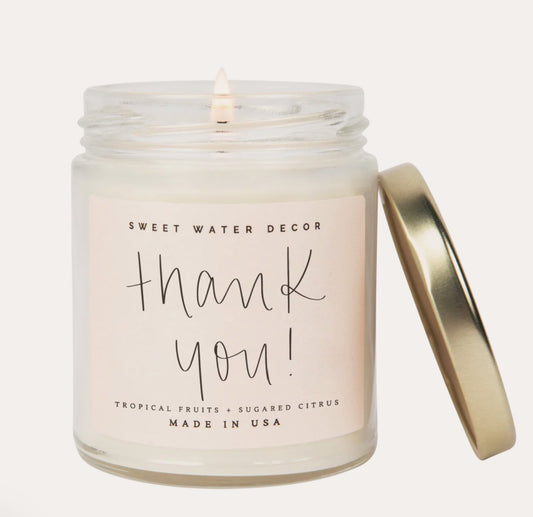 Thank You Soy Candle - Clear Jar - 9 oz - Blissful Boutique