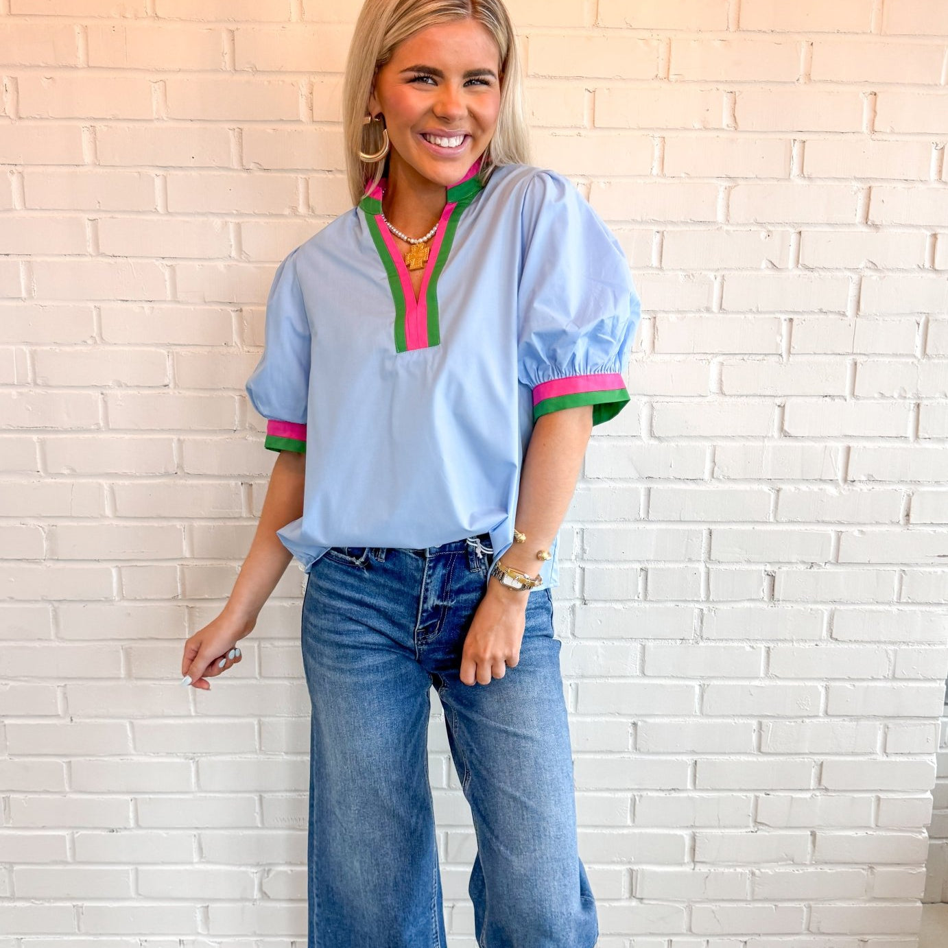 The Blair Chambray Blouse - Blissful Boutique