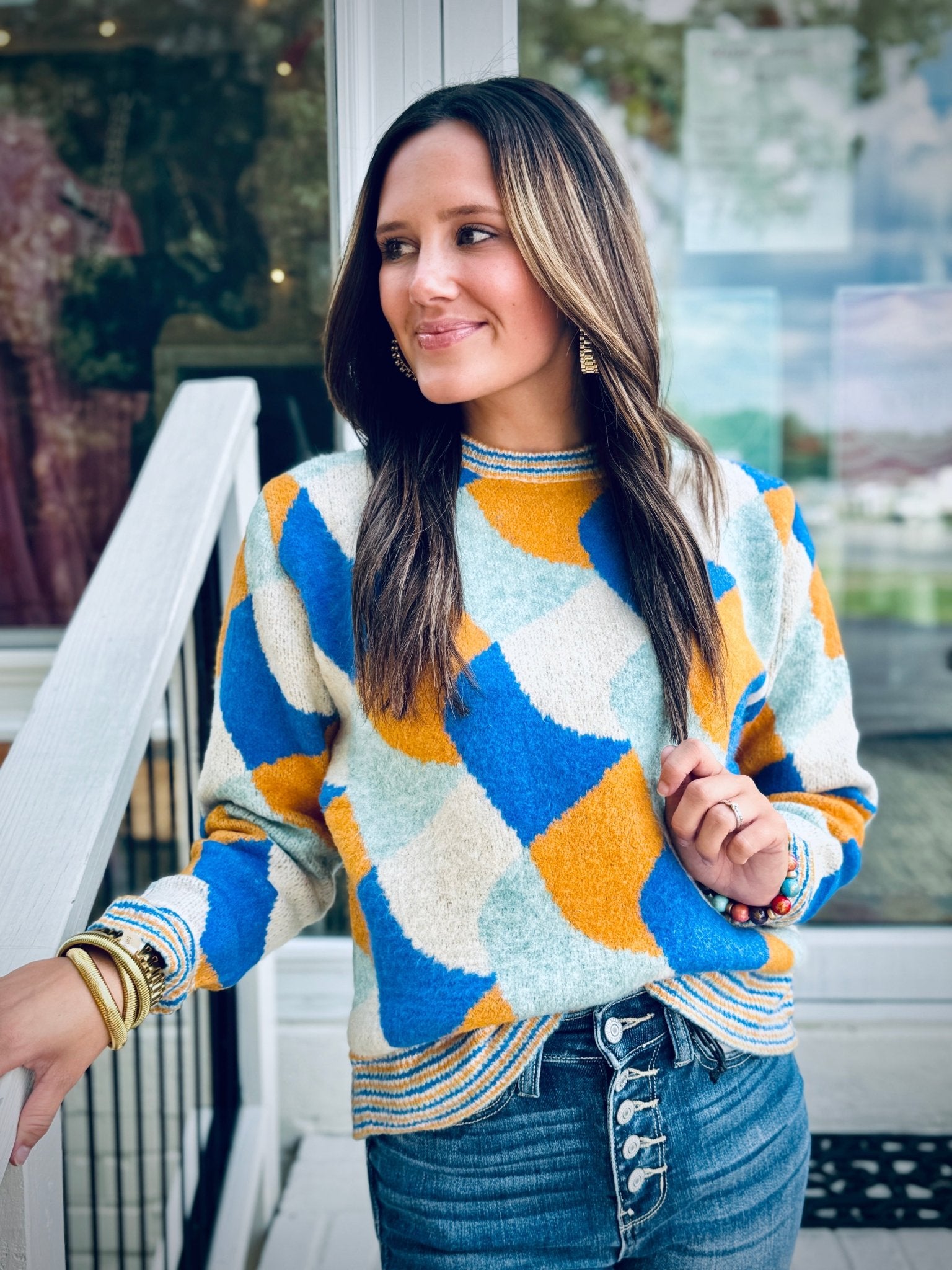 Turquoise Multi - Block Color Sweater - Blissful Boutique