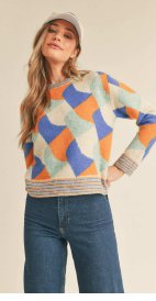 Turquoise Multi - Block Color Sweater - Blissful Boutique