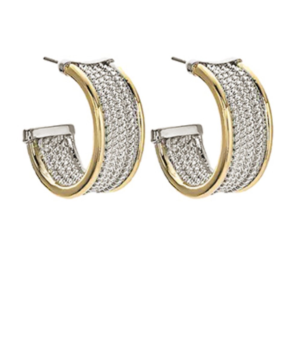 Twist Texture Link Two Toned Brass Hoops - Blissful Boutique