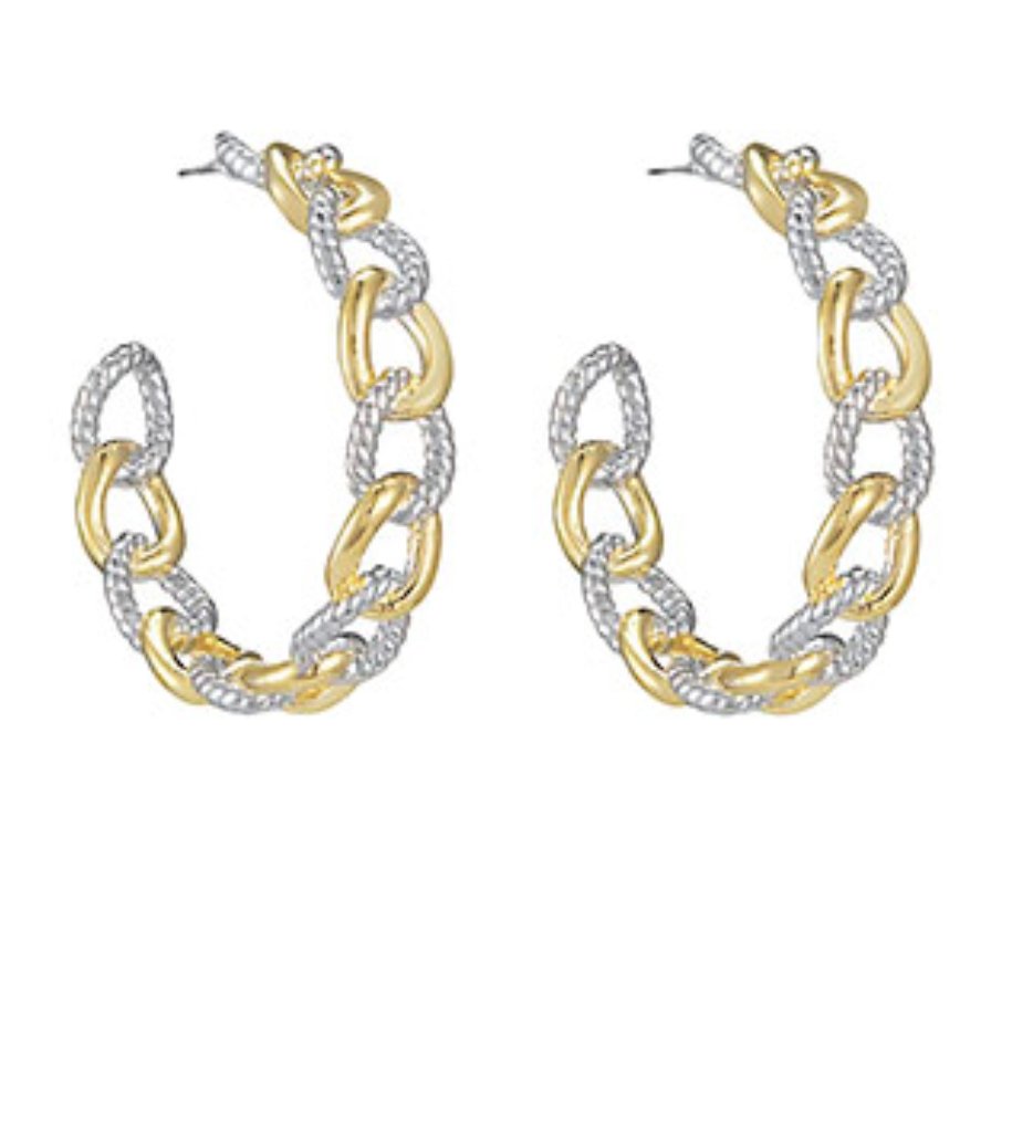 Two Toned Linked Chain Hoops - Blissful Boutique