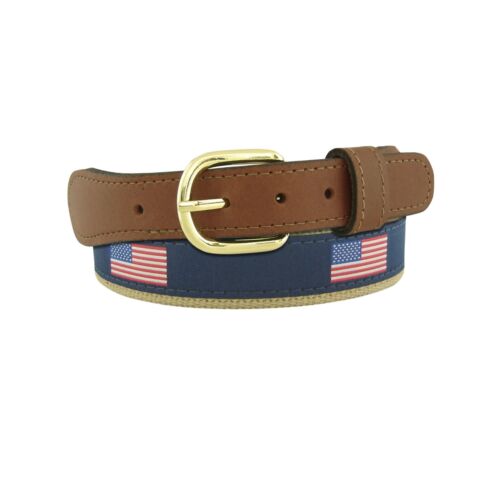 USA FLAG Woven Leather Canvas Ribbon Belt - Blissful Boutique