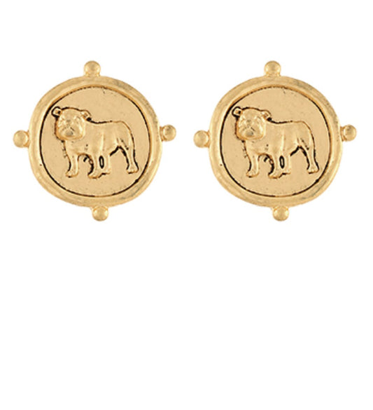 Vintage Gold Standing Bulldog Coin Earrings - Blissful Boutique